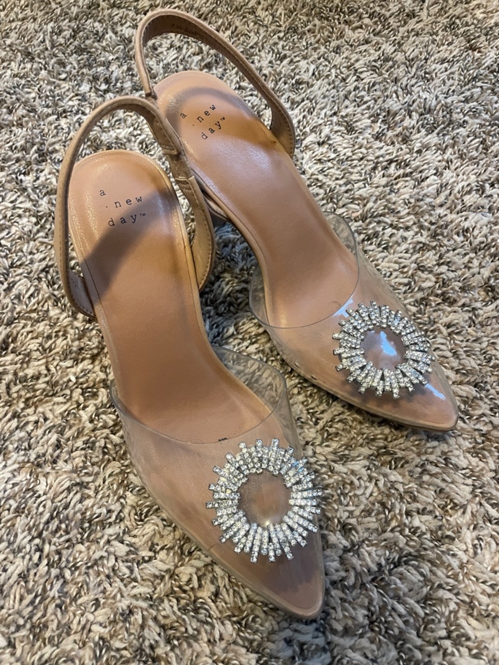 a new day Nude Clear Slingback Heels with Crystal Sunburst